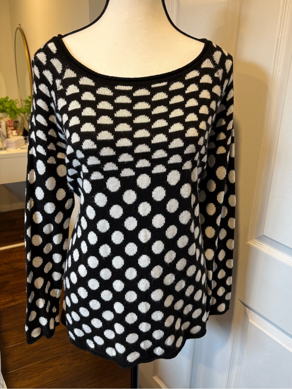 Sisley Cashmere Blend Polka Dot Sweater XS Black White